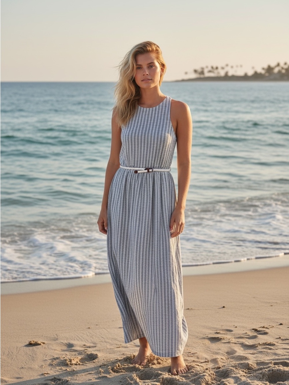 Tart Geometric Stripe Belted Maxi Dress Womens XS Black White Stretch Beach Boho